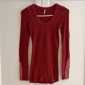 Free People burnt orange Top with Lace cuffs
